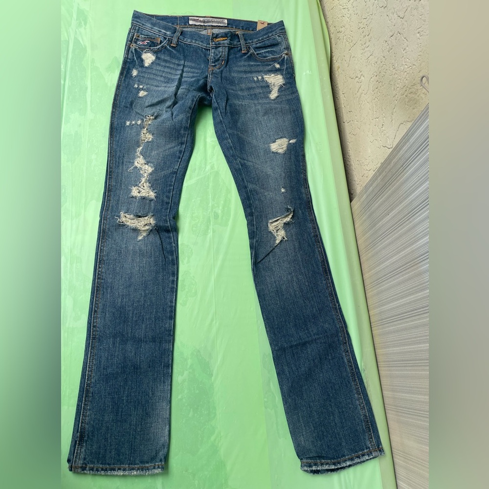 LOW RISE VINTAGE Hollister Cali Hermosa Dark Blue boot leg  size 0 irregular - Picture 6 of 13